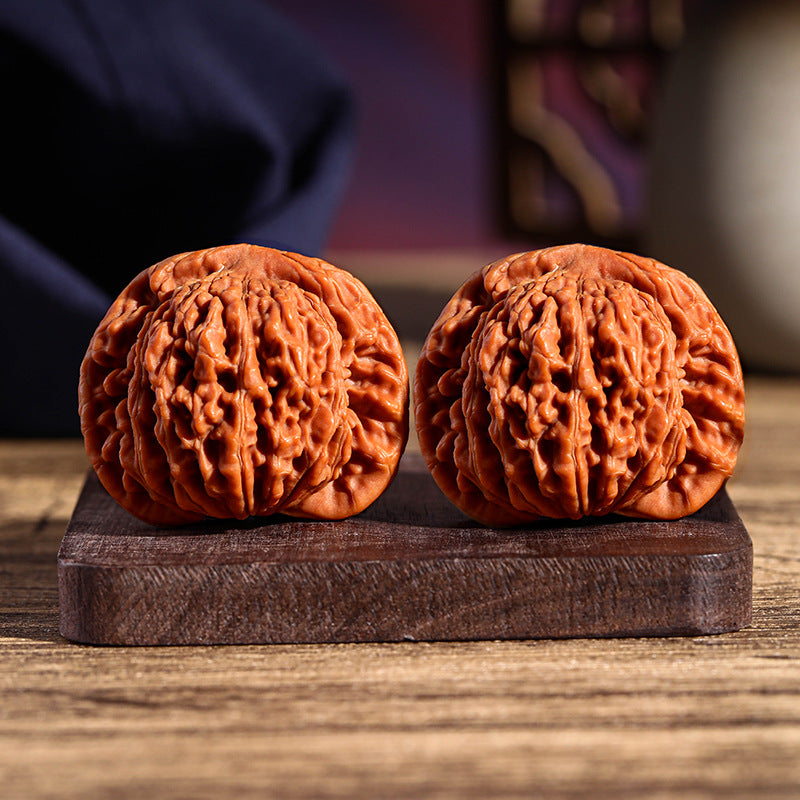 1 Pair Chinese WenWan Walnut Hand Massage (Four buildings Lion Head) 40-41mm